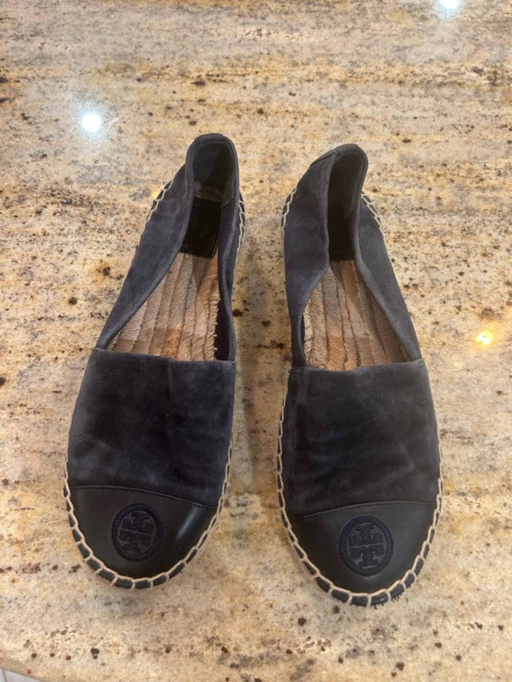 Tory Burch Navy Suede and Leather Cap-Toe Espadrilles